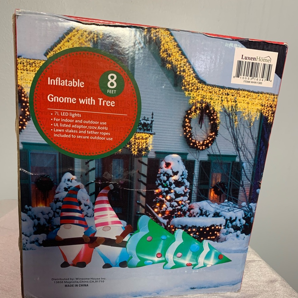 Lighted 4 ft. H x 8 ft. W Gnome Elves with Tree Inflatable Holiday Decoration